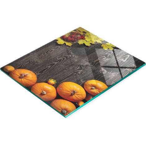 Tabla de cocina de vidrio templado con gr谩ficos decorativos de calabazas y madera, 60x52 cm (1/5)
