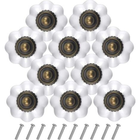 10PCS Bronze Vintage Boutons de Tiroir, 30MM Blanc Tiroir de Porte Poignée, Rond Bouton de Meubles, Boutons de Porte Chambre d'enfant, Poignées de Meuble pour Placard Armoire Cuisine (1/4)