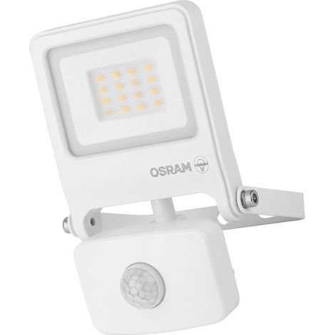 OSRAM Projecteur LED ENDURA FLOOD PC 10 W avec capteur, blanc chaud 3 000 K, 1 000 lumens, IP44, capteur IR, 9 m, fonction temps/lux, blanc (1/4)