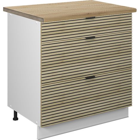 Mobiletto base per cucina Fame-Line, Pannello in quercia, 80 cm con 3 cassetti, PL Rovere, Vicco