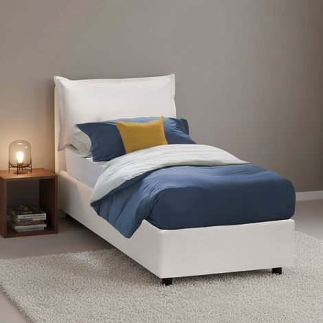 Talamo Italia Cama individual Erika, Cama contenedor con tapizado en ecopiel, 100% Made in Italy, Apertura frontal, adecuado para colchón Cm 90x190, Blanco, con embalaje reforzado (1/5)