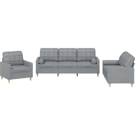 Ensemble de Canapé  Sofas 3 pcs coussins gris clair tissu (1/5)