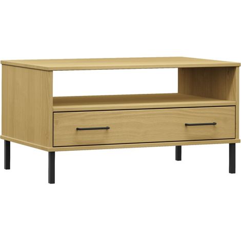 Mesa de centro de diseño moderno con cajón para salón con patas de metal 85 x 50 x 45 cm madera marrón DEC037717