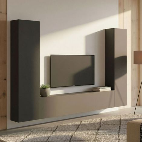 Dmora - Meuble Mural Ddurmis, Ensemble de salon Meuble TV avec 3 portes, Meuble de salon polyvalent, 100% Made in Italy, cm 260x30h180, Anthracite (1/5)