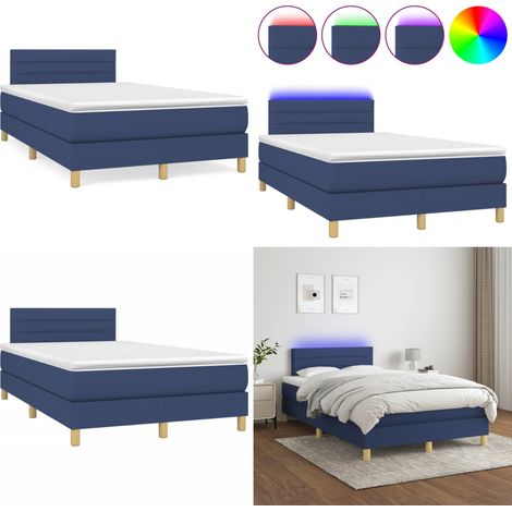 Sommier à lattes de lit matelas et LED bleu 120x190 cm tissu - Sommier Tapissier - Matelas LED - Literie Bleu - Chaise Lit - Chambre À Coucher - Home & Living (1/5)