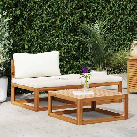 3-tlg. Garten-Lounge-Set mit Creme-Kissen Massivholz Akazie