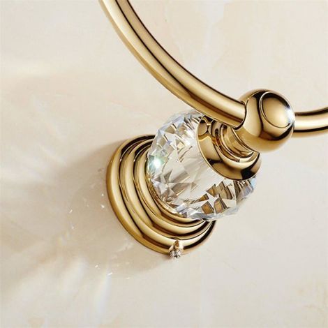 Anneau Porte Serviette Cristal pour Salle de Bain Rond Support Serviette Torchon Mural avec Finition Dorée Brillant 180° (1/4)