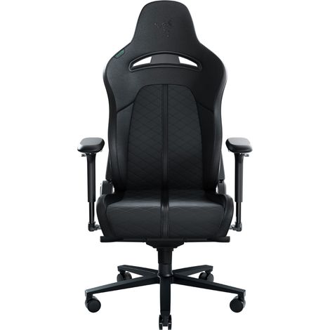 Chaise de jeu avec support lombaire intégré, chaise de bureau (cuir synthétique multicouche, rembourrage en mousse, coussin pour la tête, hauteur réglable) Noir (1/5)