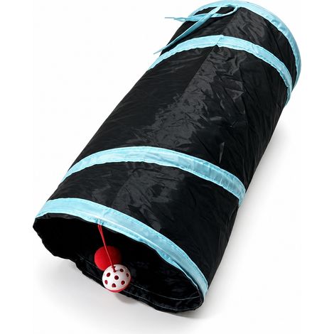 Tunnel de jeu pliable pour chat à motif noir bleu 27 x 27 cm