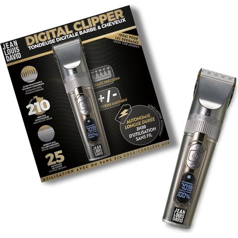 Tondeuse Homme Digitale Cheveux, Barbe - Digital Clipper - 25 Hauteurs de Coupe - Lames Acier Inox Revêtement Titanium - Sans Fil, Longue Autonomie - Écran Digital - Coupe Précise (1/5)