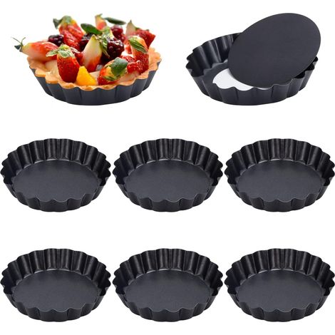 Molde para tartaletas, juego de 12, molde redondo de 8 cm con base desmontable, revestimiento antiadherente, molde para quiche, molde individual para tartaletas y pasteles. (1/5)