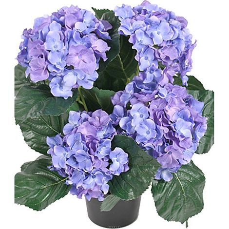 Hortensia en pot artificiel lesté H 40 cm 5 superbes têtes Bleu royal - couleur: Bleu royal 250