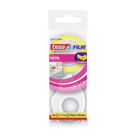 tesa Dérouleur de ruban adhésif tesafilm blanc, jaune, rose avec rouleau de film adhésif 10 m x 19 mm Q155432 (1/2)