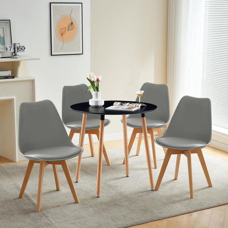 Ensemble table ronde et 4 chaises scandinaves, gris et bois (1/5)