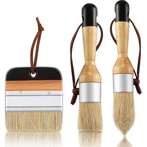 BEBUSINGOTO 1 lot de 3 pinceaux à craie et à cire pinceau ovale pour peinture acrylique pinceaux à poils pour meubles en bois décoration d'intérieur (noir) (1/5)