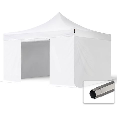 4x4 m Tonnelle pliante - Acier, anti-feu, côtés sans fenêtre, blanc