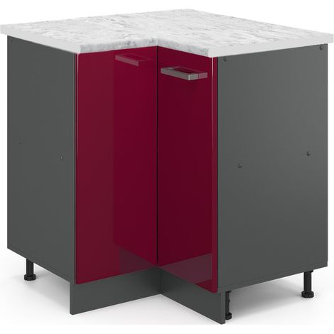 Armario de esquina R-Line, Rojo Burdeos alto brillo, 75.6 cm ET Mármol, Vicco