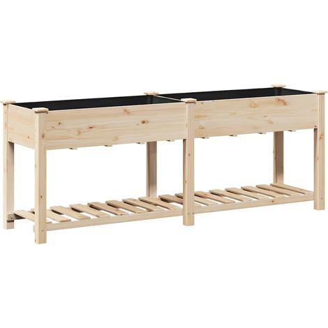 Cache-pot de jardin moderne avec étagère 203 x 53 x 76,5 cm utilisation extérieure style épuré en bois beige (1/5)