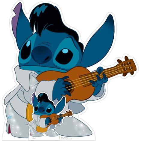 Figurine en carton Stitch en ELvis qui joue de la guitare - Haut 92 cm