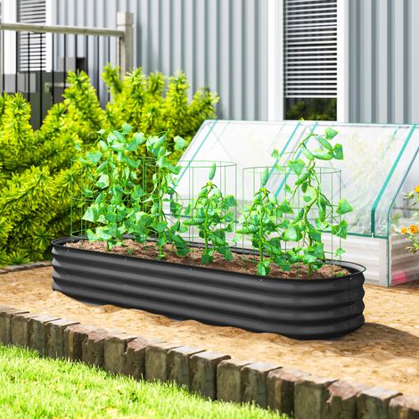 Jardinière surélevée carré potager de jardin en acier modulable légumes. plantes. fleurs. dim. 195 x 62 x 30 cm gris