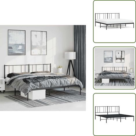 Bettgestell mit Kopfteil Metall Schwarz 193x203 cm - Metallbettfundament - Doppelbett - Boxspringrahmen - Schlafzimmermöbel - Schwarzes Bettgestell (1/5)