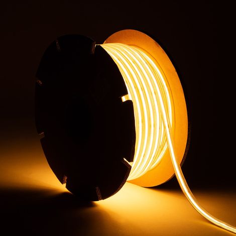 Bobina 50m Striscia LED Regolabile 220V COB Autorettificata 560LED/m 14W/m 1250lm SILICONE FLEX Larga 10mm IP65 Taglio 10cm 2200K Super Caldo (1/4)