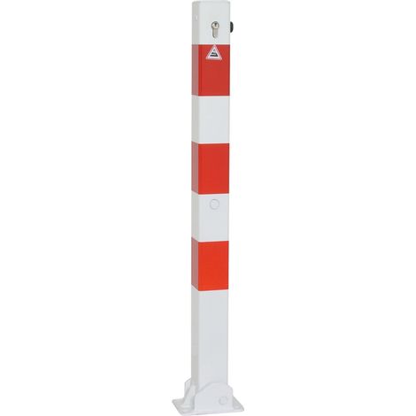 Schake Absperrpfosten rot/weiß H900xB70xT70 mm, umlegbar, mit Profilzylinder, zum Aufdübeln (1/5)