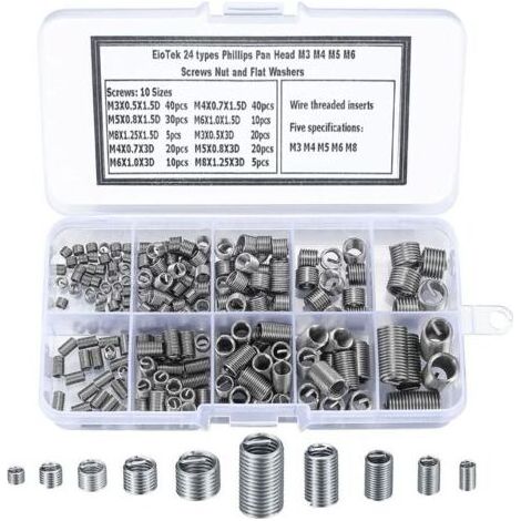 200 Pièces Inserts Filetés Auto-taraudeurs, Vis d'Insertion de Filetage en Acier Inoxydable, M3 M4 M5 M6 M8 Écrou d'Insertion de Filetage à Vis Auto-Taraudeuse pour Réparation Hélicoïdale (1/5)