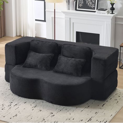 Divano letto da terra nero in tessuto e schiuma con 4 cuscini e struttura ergonomica (1/5)