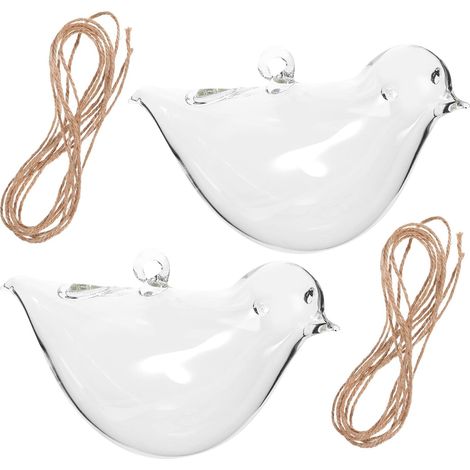 LALAFINA Lot de 2 jardinières suspendues en verre avec motif d'oiseau, pot fleurs transparent (1/5)