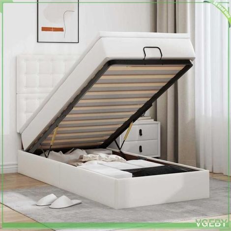Lit ottoman - 3312987 - 100x200 cm - Similicuir blanc - Rangement hydraulique (1/5)