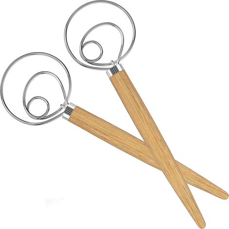 Lot de 2 fouets à pâte danois en acier inoxydable avec manche en bois