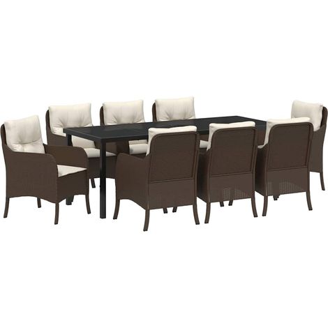 Maison Exclusive - Garten Essgruppe 9 Stk. Braun Poly-Rattan (1/5)