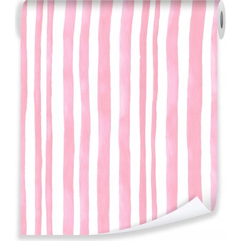 Papier peint pour enfants rayures roses Papier peint aquarelle pour chambre d'enfant (1/3)
