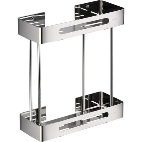 Stainless Steel Shower Basket - Bathroom Bath Shelf Tray Wall Corner Shelf Support (2 Tier, Stainless Steel)