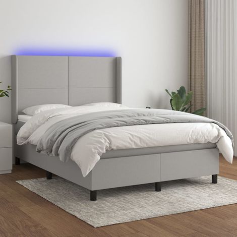 vidaXL Sommier à lattes de lit matelas LED Gris clair 140x200 cm Tissu (1/5)