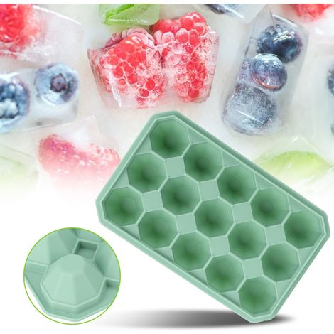 15Grids DIY Silikon-Eiswürfelform, Gefrierform, Puddingform, Schokoladenform, Backform mit Deckel, grün (1/5)