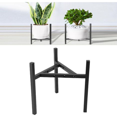 Soporte para plantas negro, estilo de mediados de siglo, ancho ajustable, soporte de metal resistente para macetas, ideal para balcón y sala de estar. (1/3)