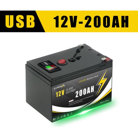High-capacity 12V lithium battery pack (200AH) with high-definition power display and USB interface for wide application - 200AH - 12.6V
