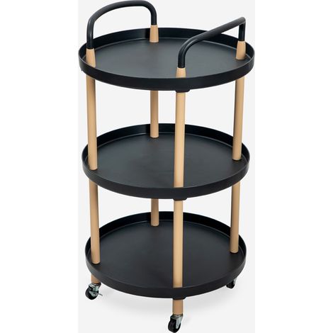 Ahd Amazing Home Design – Chariot à roulettes nordique 3 étagères en polypropylène – Structure métal effet bois – 47x80cm – Design scandinave moderne – Noir