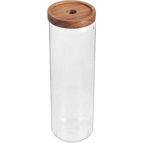 Bocal à bonbons 1700 ml avec couvercle en bois, en verre borosilicate transparent, récipient de stockage portable pour aliments et céréales (couvercle à motif aléatoire 9 x 30,5 cm) (1/4)
