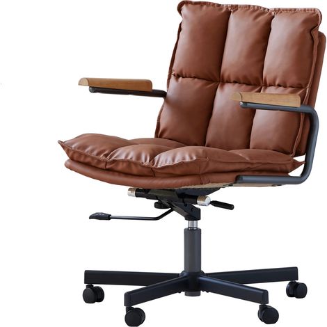 Chaise de bureau ergonomique en cuir régénéré brun, pivotante à roulettes, hauteur réglable, dossier confortable pour bureau à domicile - CHICFURN (1/5)