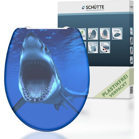 SCH�TTE WC-Sitz aus Duroplast mit Absenkautomatik und Schnellverschluss Toilettendeckel mit Motiv Klodeckel Hai Maritim 82371