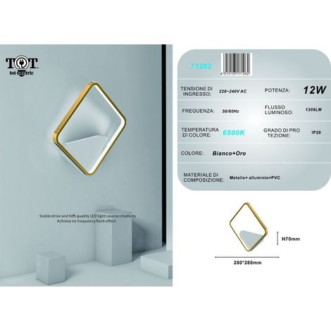 Applique da parete led 12w quadrato oro lampada design moderno minimal luce per camera soggiorno bagno Bianco freddo