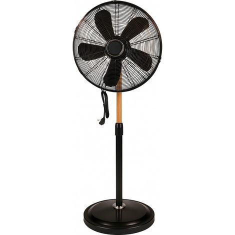 Niklas – Ventilateur sur pied vintage 40 cm 60W – 3 vitesses oscillant – Hauteur réglable 85-113 cm – 5 pales – Noir avec finition bois (1/5)