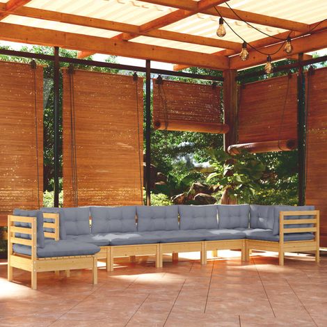 Juego de muebles de jardín 8 pzas y cojines madera maciza pino vidaXL (1/5)