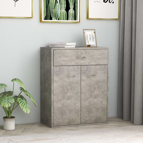 Vidaxl – Buffet gris béton 60x30x75 cm – Bois d'ingénierie – Grand espace de rangement avec 2 portes et un tiroir – Idéal pour salon ou entrée (1/7)