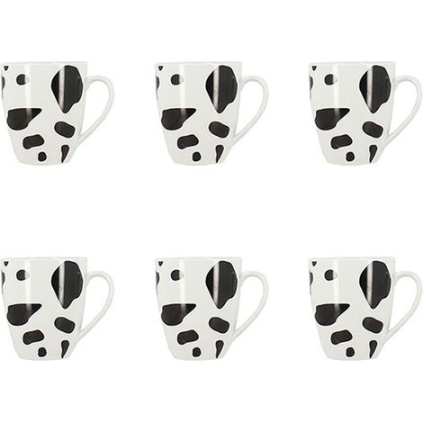Lot de 6 mugs 35cl en porcelaine, VACHE