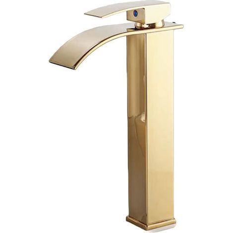 Robinet Salle Bain , Robinet Lavabo Cascade , Mitigeur D'évier Buse Plate , Robinet Salle de Bain Eau Froide Chaude Disponible (1/4)