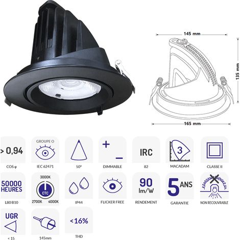 DOWNLIGHT SAMBA NOIR 28-38W CTC 3000-5700K ASLED SAM38BCTC